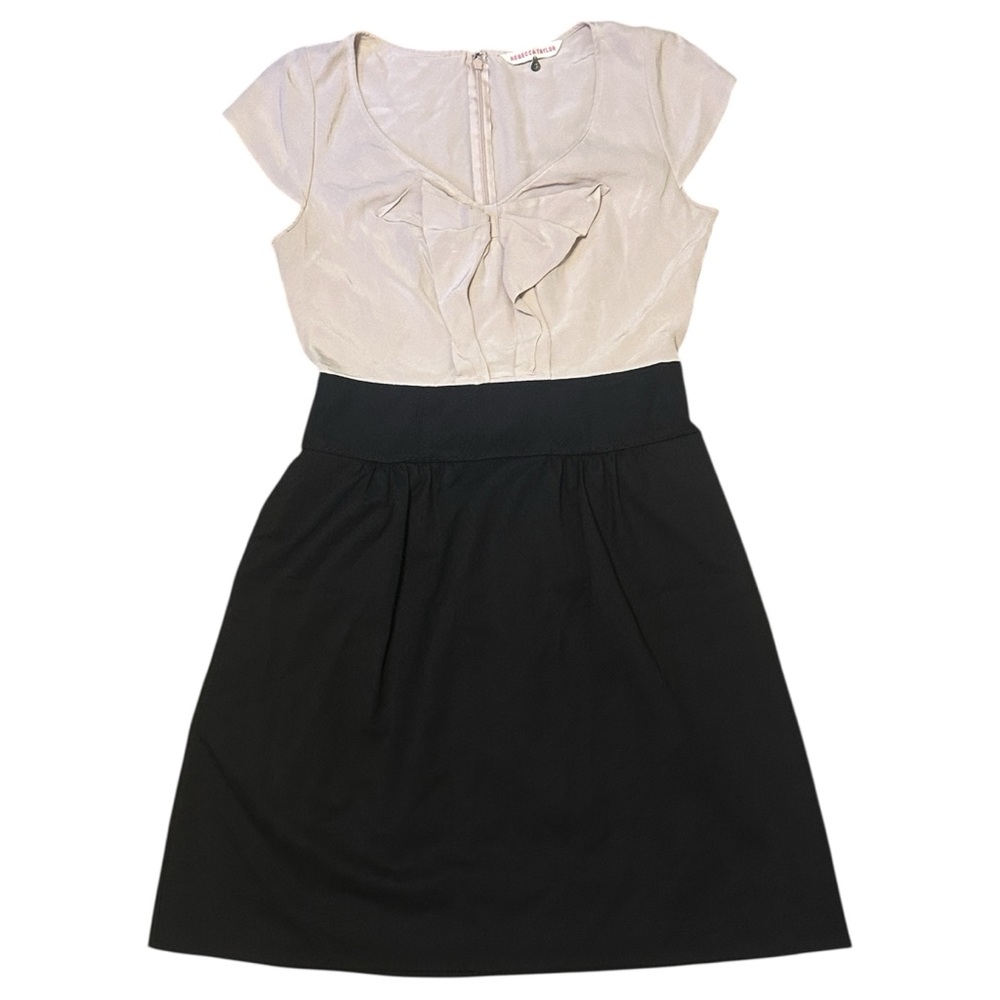 Rebecca Taylor Silk Wool Black & White Fit & Flare Bow Dress Cap Sleeve Size 6